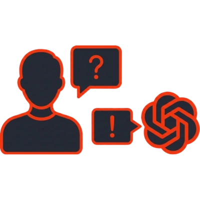 Icon für sichere Nutzung von ChatGPT mit Nutzer und Fragezeichen