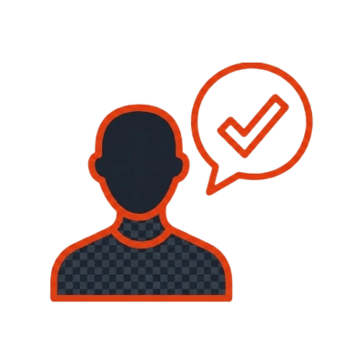 Icon für klare Fragen an ChatGPT mit Person und Häkchen