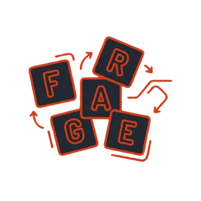 Icon für gute Fragen an ChatGPT mit Buchstabenwürfeln FRAGE