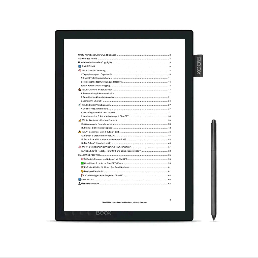 Inhaltsverzeichnis des ChatGPT-Ratgebers für Alltag, Beruf und Business