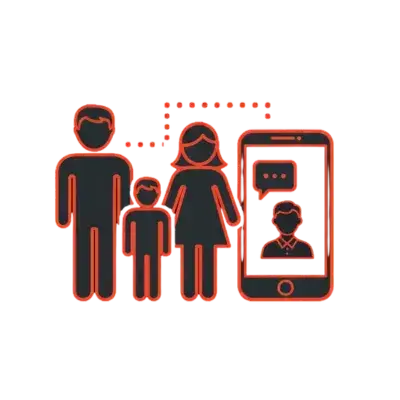 Icon für Familien und Angehörige mit Smartphone und Videoanruf