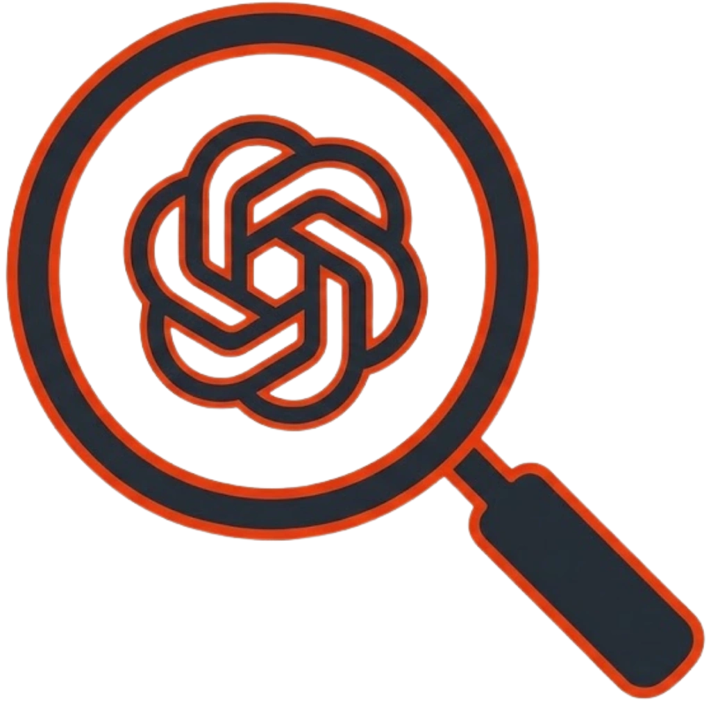 Icon für sichere ChatGPT-Nutzung mit Lupe und ChatGPT-Logo