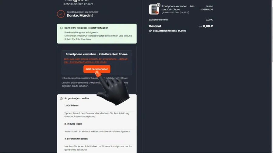 Bestellbestätigung mit Download-Möglichkeit